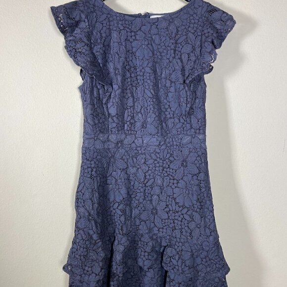 LOFT Dresses & Skirts - LOFT Floral lace Dress ruffle sleeves Dusty blue/gray size: 4